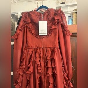 ✔️#80B BNWT Mac Duggal Gown Dress Womens Ruffle Chiffon High Neck 68415 $498